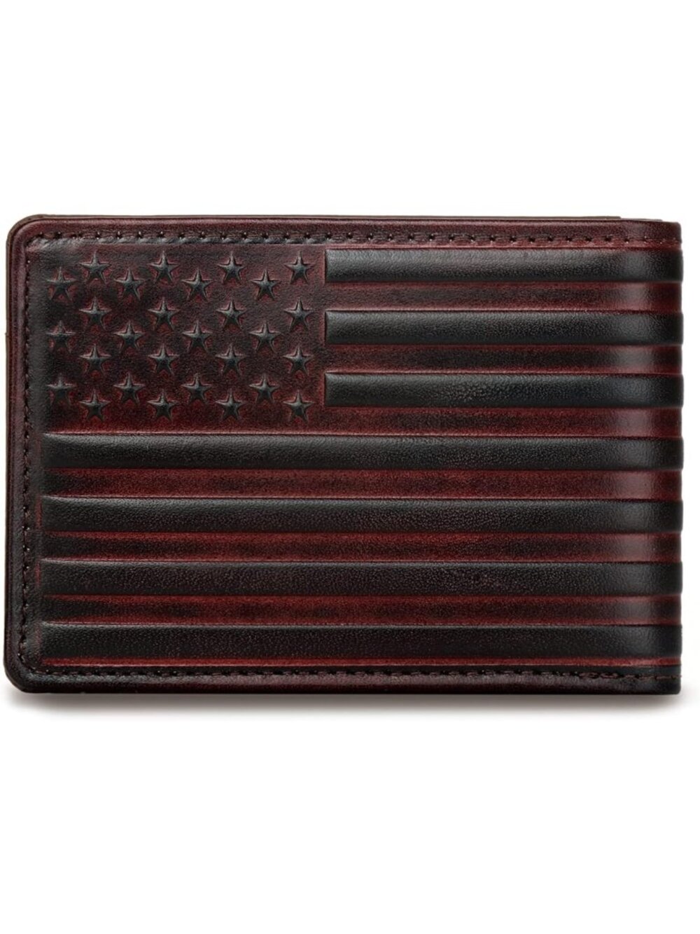 Men's Bifold Leather Wallet with RFID Blocking, 12 Card Slots, USA Flag Design